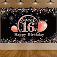 thumbnail image 6 of Sweet 16th Birthday Background Banner with Glitter Balloons Sparkles Party Supplies Photography Props Decors for Celebrations Events Photo Booth Backdrops, 6 of 7