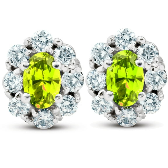 Pompeii 3 Ct Citrine & Diamond Halo Studs 14k White Gold (H/I,I1)