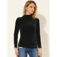 thumbnail image 2 of Blusa básica de cuello alto de terciopelo elástico con cuello simulado para mujer Negro M, 2 of 5