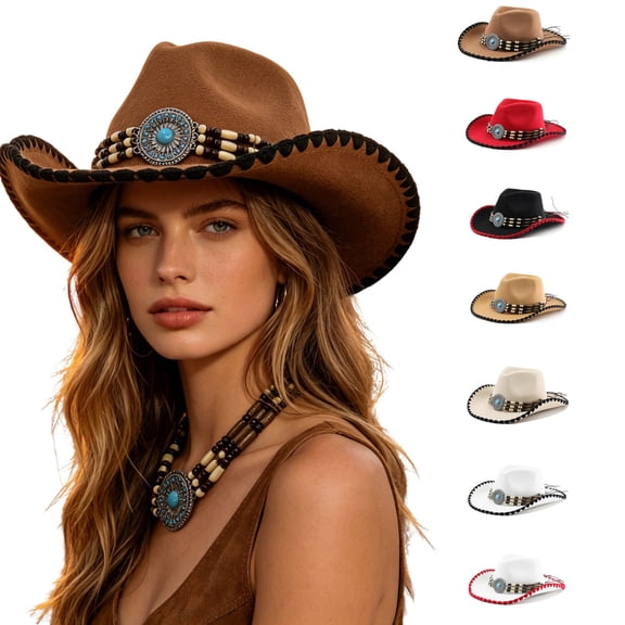 Large Cowboy Hat for Women,Wide Brim Felt Cowgirl Hat with Classic Hatband