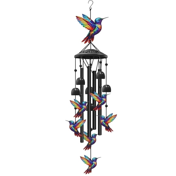 Vintage Colorful Hummingbird Wind Chime with Metal Tubes and Bells, Waterproof Soft Deep Tone Memorial Windchimes for Patio Porch Balcony Garden(RL Hummingbird)