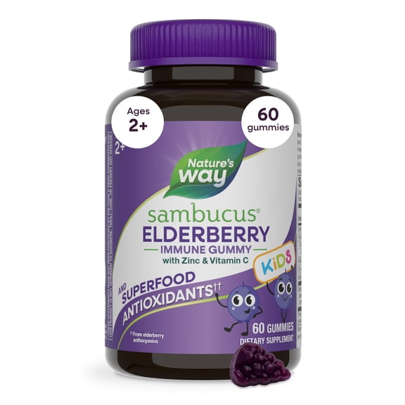 Nature’s Way Sambucus Immune Gummies for Kids, with Elderberry, Vitamin C and Zinc, Unisex, 60 Count
