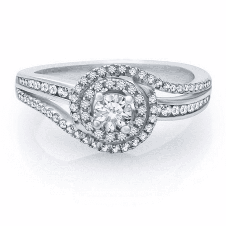 1/2 CT Round Cut Genuine Diamond Cluster Swirl Engagement Ring In 10K White Gold