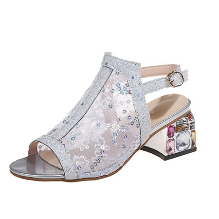 

Ichuanyi Sandals for Women Clearance Women s Ladies Fashion Casual Crystal Open Toe Rhinestone Sandals Low Heel Shoes