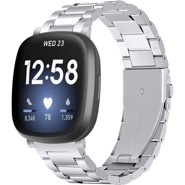 REQO Bracelet en Acier Inoxydable Compatible avec Fitbit Versa 4 / Fitbit Sense 2 / Fitbit Versa 3 / Fitbit Sense, Bracelets de Montre en Métal Réglables, Remplacement de Bracelet pour Femmes Hommes