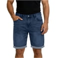 thumbnail image 4 of LEKWK Denim Shorts for Men Relaxed Fit Knee Length Mid Rise Button Waist Jean Shorts with Pockets Cuffed Hem Straight Leg Casual Shorts Daily Wear Dark Blue S, 4 of 7