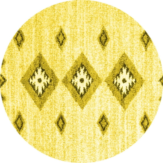 Ahgly Company Indoor Round Abstract Yellow Contemporary Area Rugs, 7' Round
