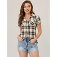 thumbnail image 2 of DARING DIVA Women's Casual Boyfriend Plaid Button Down Flannel Shirt L Brown Beige, 2 of 6