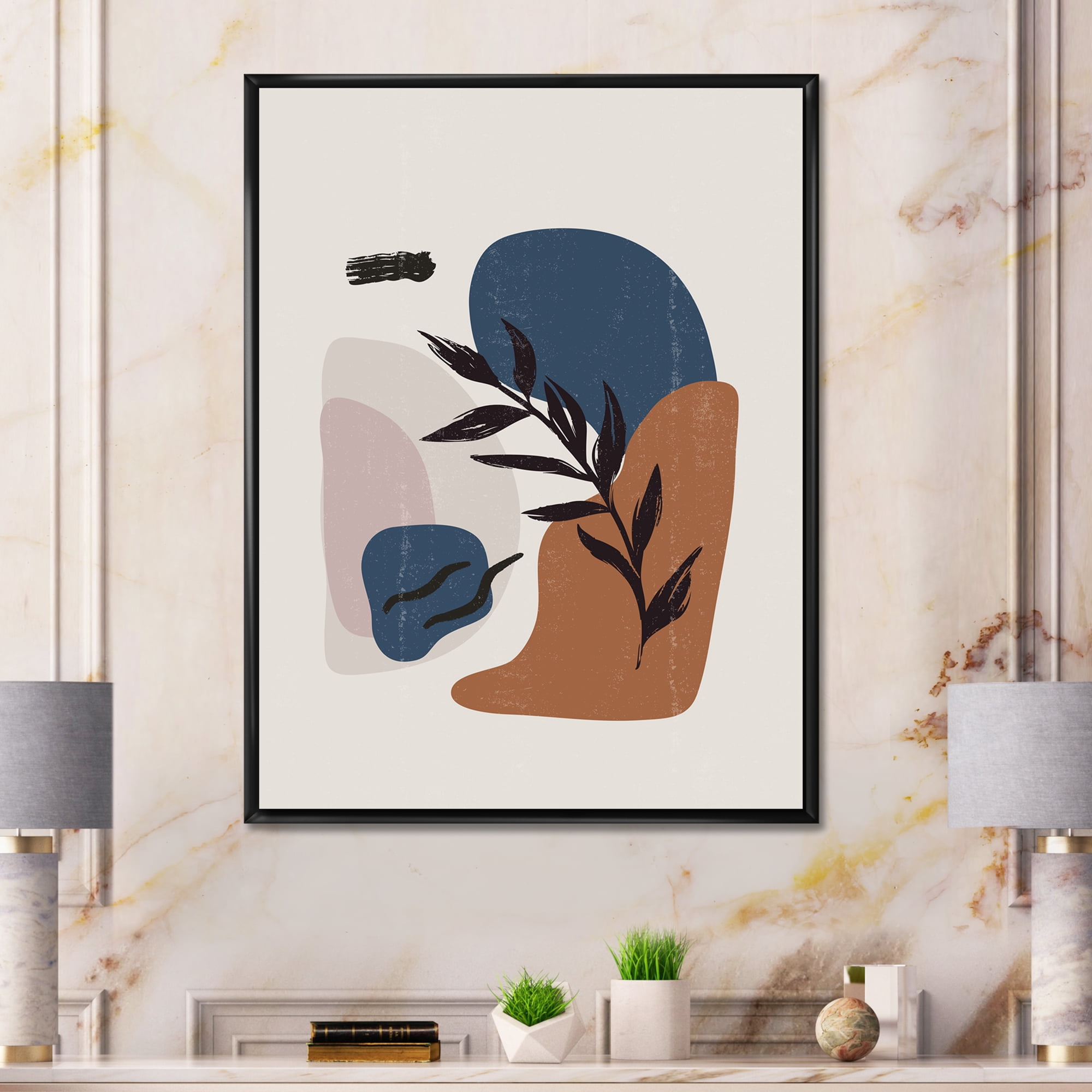 Designart 'Boho Minimalist Botanical Vintage Print' Modern Framed Canvas Wall Art Print