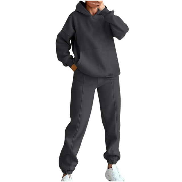 Timegard Ensembles 2 Pcs pour Femmes Chandail à Capuchon Chandails Molletonnés Pantalons de Survêtement Amples Automne Entraînement Course Ensembles de Survêtement