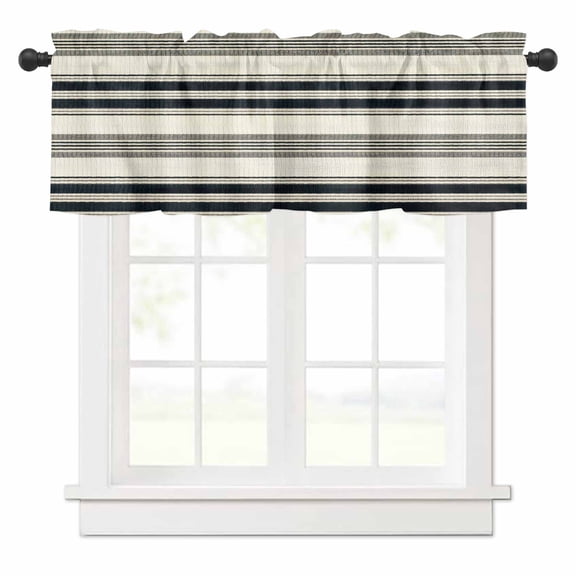 Vintage Stripes Valances for Windows Black Gray Striped Watercolor Retro Rod Pocket Curtain Valance Window Treatment Short Curtains for Kitchen Living Room, 60"x18"