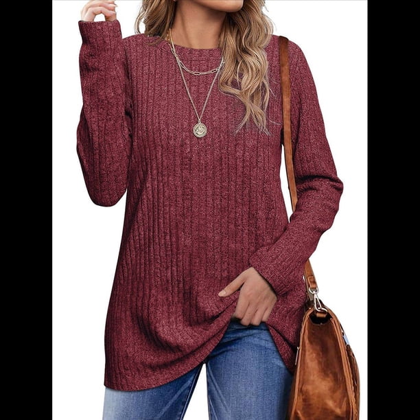 Camisas de Larga para Mujer, Blusas Holgadas de Cuello Redondo, Elegantes, Informales, para Otoño e Invierno. Rojo XXL