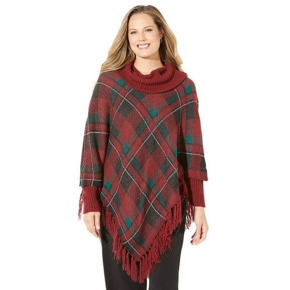 Catherines Women's Plus Size Fringe Poncho Duet