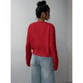 thumbnail image 6 of Women'S Button Down Long Sleeve Crewneck Crop Cardigan Sweater Cute Knitwear Clothes Red L, 6 of 7