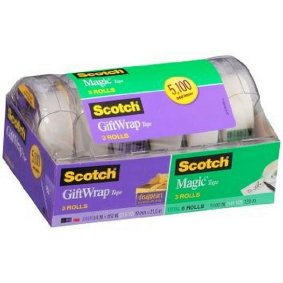 Scotch Magic & Gift Wrap Tape Rolls, 0.75 x 1000 in., Clear, 6 Count