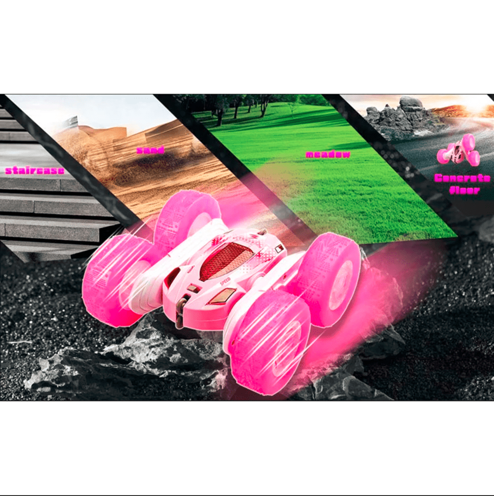 Roofworld 2.4G RC Stunt Cars Double Sided Flip Remote Control 360 Rotation off Road Rc Drift Pink