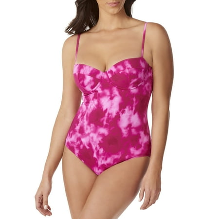 One Shoulder Maillot - Women's Plus-Size Tie Dye Underwire Maillot One-Piece Swimsuit