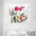 thumbnail image 1 of Art Tapestry, Watercolor Tulip Flowers Bouquet Feminine Beauty Spring Revival Image, Wall Hanging for Bedroom Living Room Dorm Decor, 80W X 60L Inches, Scarlet Magenta Forest Green, by Ambesonne, 1 of 2
