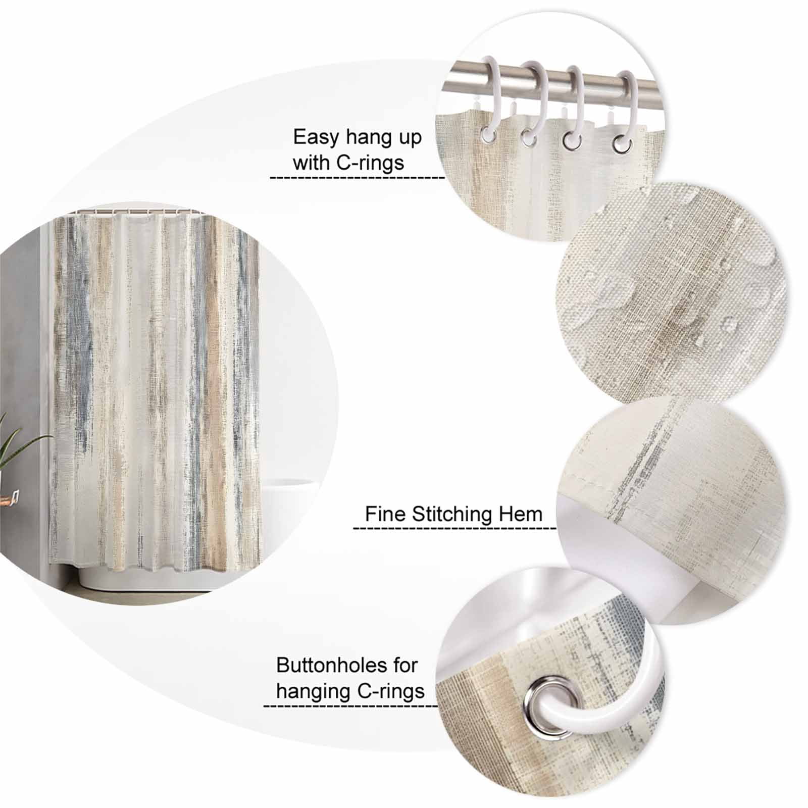 Beige Grey Shower Curtains for Bathroom Waterproof Fabric Bath Curtains Decor Bath Tub Curtain Abstract Mottled Art Retro Modern Painting Decorative Shower Curtain Sets with 12 Hooks, 72x72 Inch