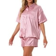 thumbnail image 4 of INSPIRE CHIC Women's Pajamas Set Button Down Notch Collar Short Sleeve with Shorts Set Soft Cozy Lounge Set S Pink, 4 of 6