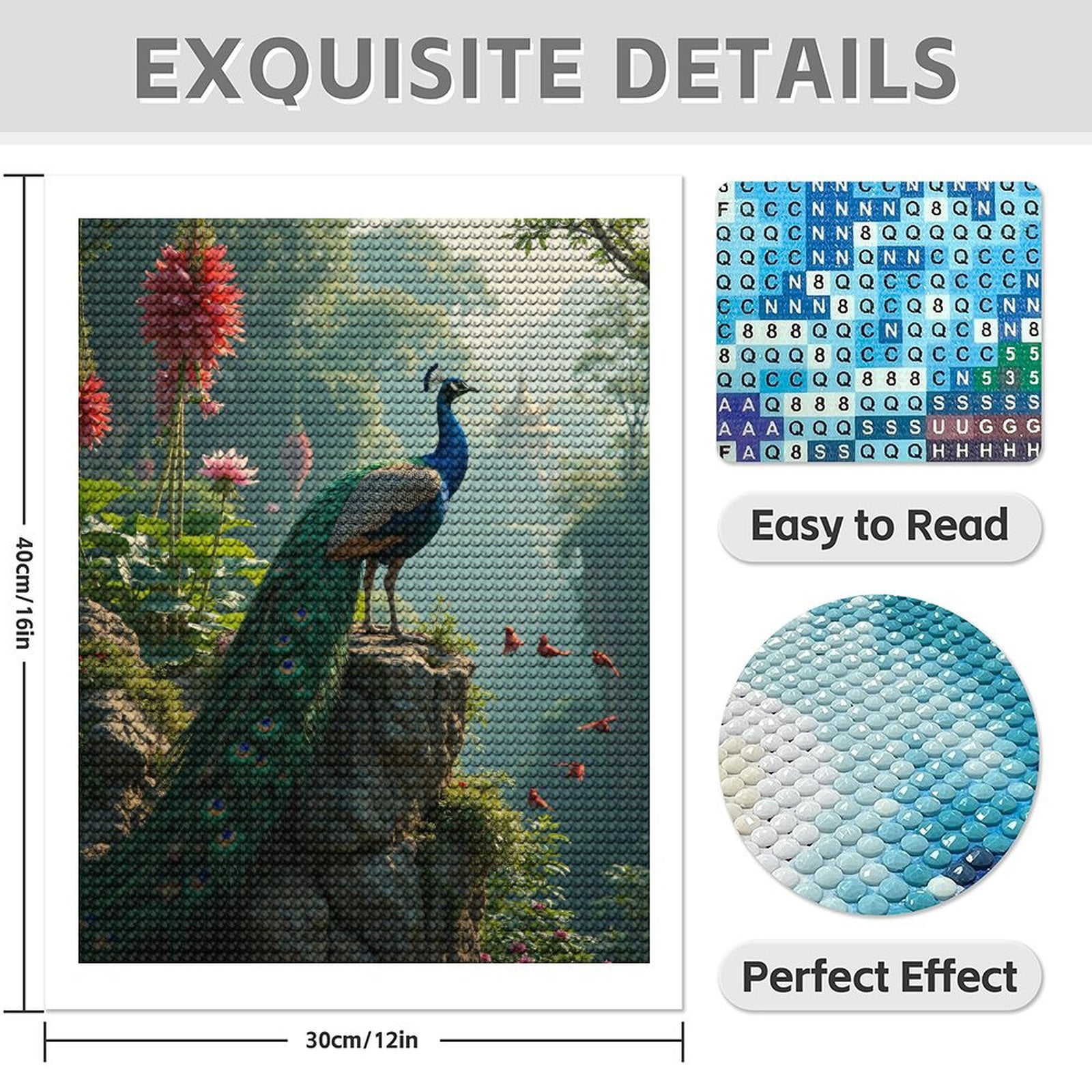 Diamond Art Kits for Adults - 5d Peacock On Rock In Serene Garden Diamond Painting for Adults, Diamond Art for Adults Beginners, Diamond Painting Kits for Adults for Home Wall Decor