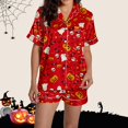 thumbnail image 2 of Women Halloween 2 Piece Pajama Sets, Button Down Short Sleeve Sleepwear, Ghost Pumpkin Print Shirts and Shorts, 2 of 4