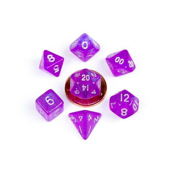 Metallic Dice Games LIC4179 Mini Poly Stardust Dice Set, Purple & Silver - Set of 7