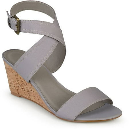 Brinley Co. Womens Ankle Strap Canvas Wedges