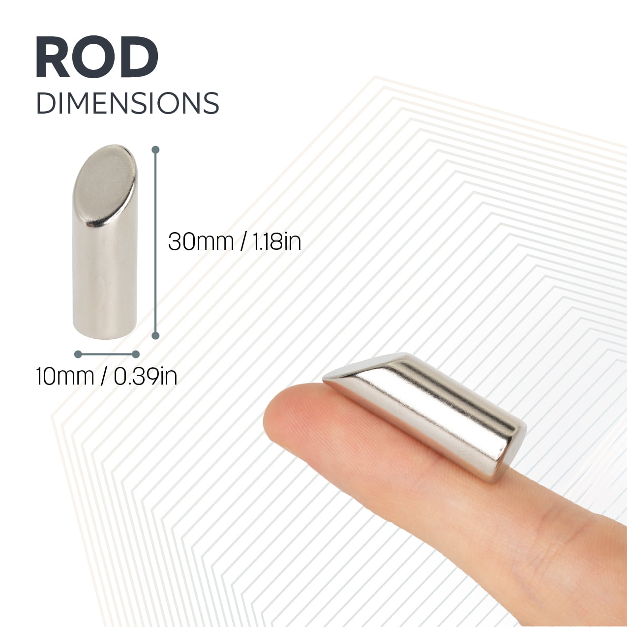 N42 Neodymium Mitre Magnet - 10mm dia x 30mm thick - 7.93lbs Pull - Pack of 4 - South