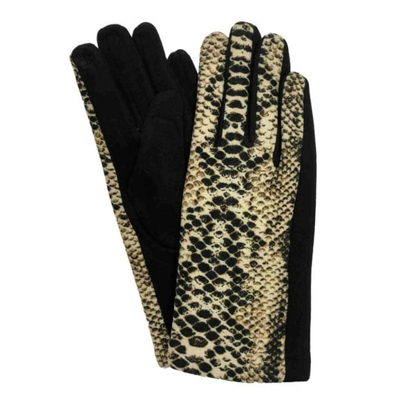 Womens Brown & Black Snake Print Soft Stretch Texting & Tech Touchscreen Gloves