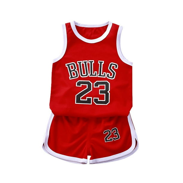 Conjunto de sudadera de baloncesto para niños pequeños, chaleco con letras para bebés y niñas, conjunto de pantalones cortos deportivos, ropa de verano para niños, rojo, 130cm TUNC Sencillez