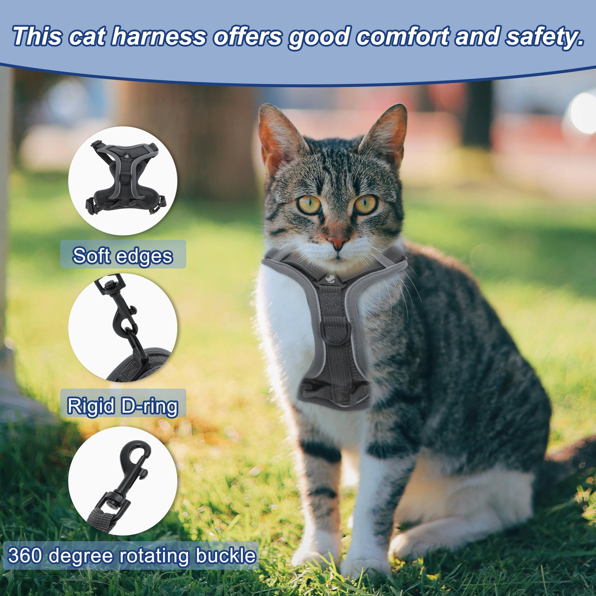 Unique Bargains Adjustable Cat Harness Leash Set With Reflective Strips Gray M