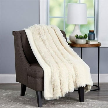 Bedford Home 66A-34984 Soft Hypoallergenic Long Pile Faux Rabbit Fur Blanket with Sherpa Back for Couch Throw Luxurious, 60 x 70 in. - White