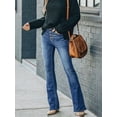 thumbnail image 4 of Women's High - Waisted Flare Jeans Slim Fit Retro Vintage Trend Fashion Casual Cotton Denim Button - Front Design Light Blue Wash Fashion Casual Pants for Daily Street, 4 of 5