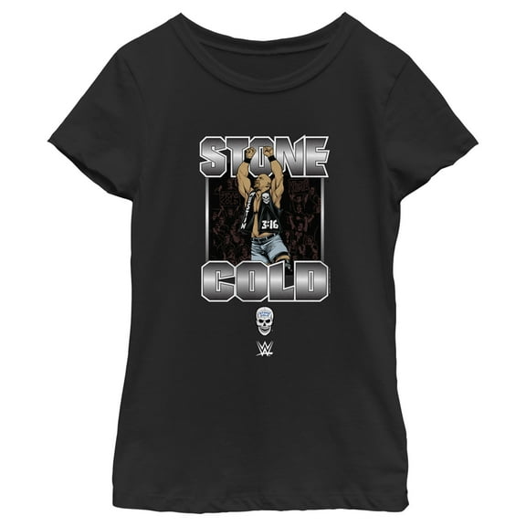 Girl's WWE Stone Cold Steve Austin Silver Logo  Graphic Tee Black X Large