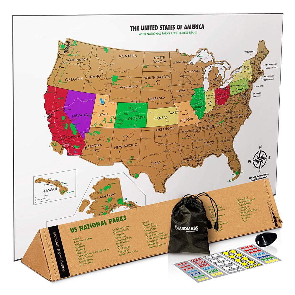 Landmass Goods White Scratch off Map of the USA with State Capitals