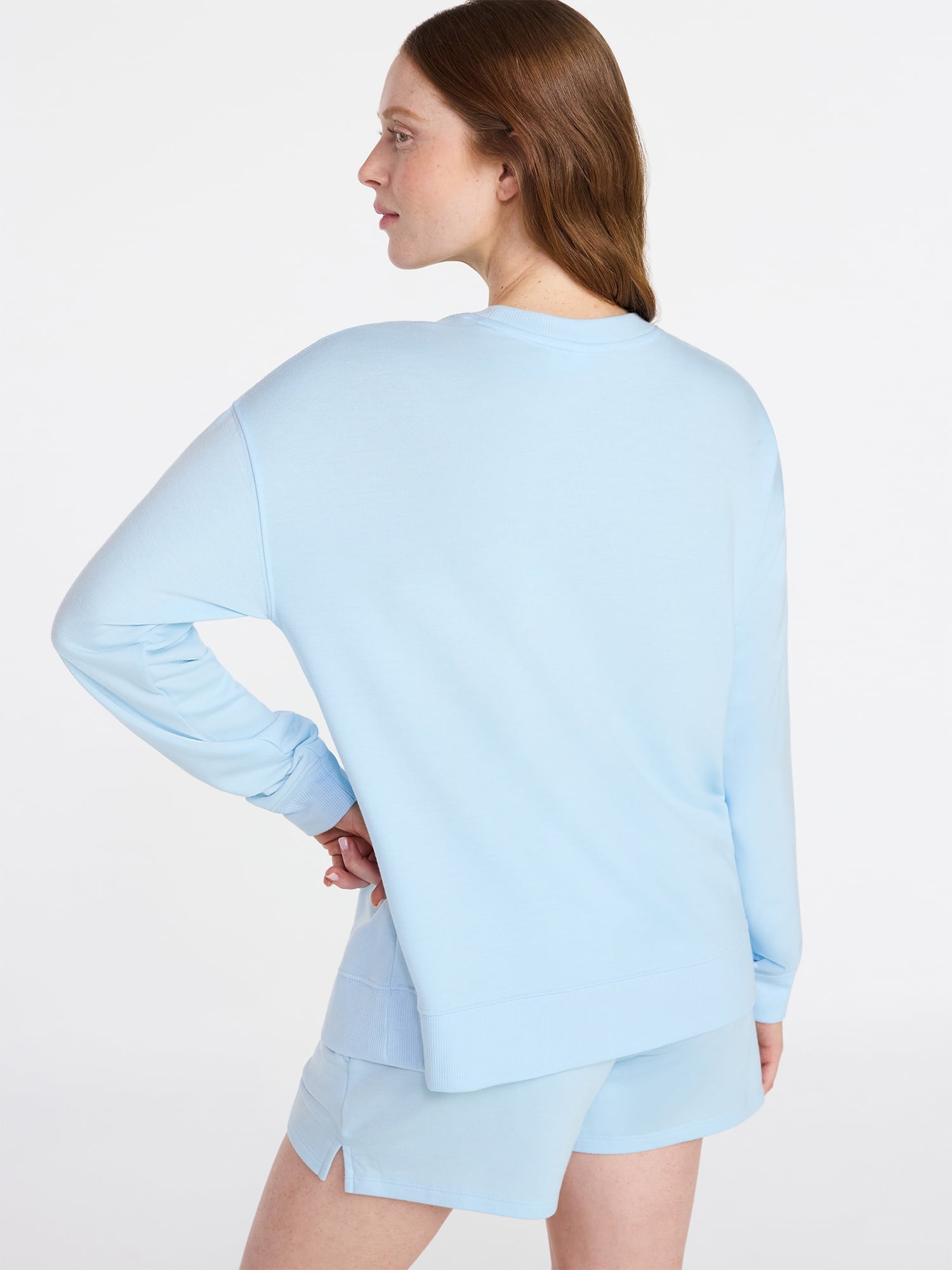 Joyspun Women's Bridal French Terry Knit Long Sleeve Top and Shorts Pajamas Set, Sizes XS-3X