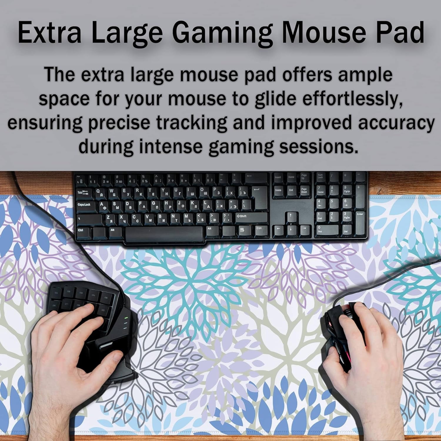 Large Desk Mat Algae Leaves Game Mats, Office Mousepad Big Mouse Pads, XXL Gaming Mouse Pad Non-Slip Rubber Base, 35.4 X 15.7 inch for Work/Game/Office/Home Vegetation. Abstract Watercolor