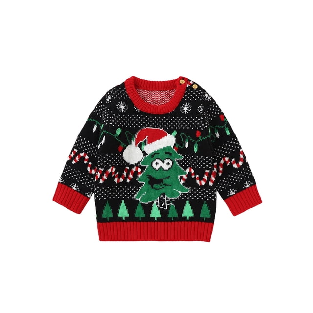 Kmbangi Baby Sweater Long Sleeve Crew Neck Christmas Pattern Jacquard Sweater