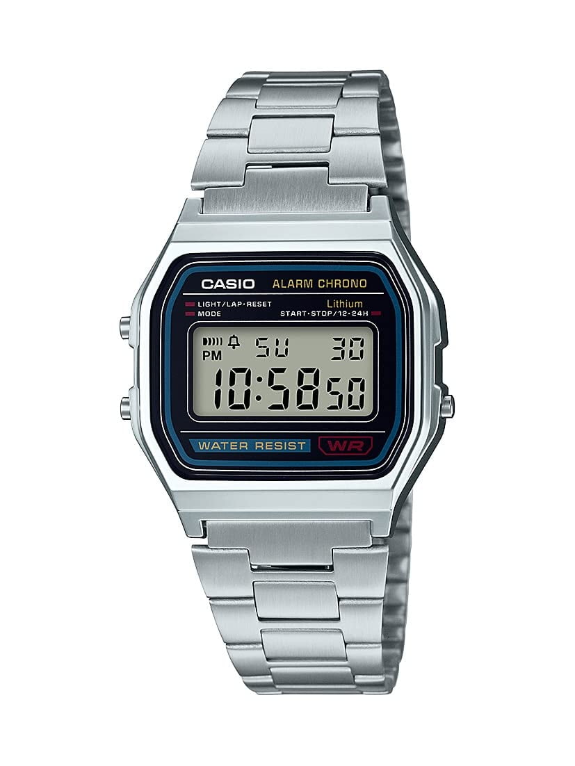 Casio Classic Wristwatch, Stainless Steel Silver Bracelet, Black