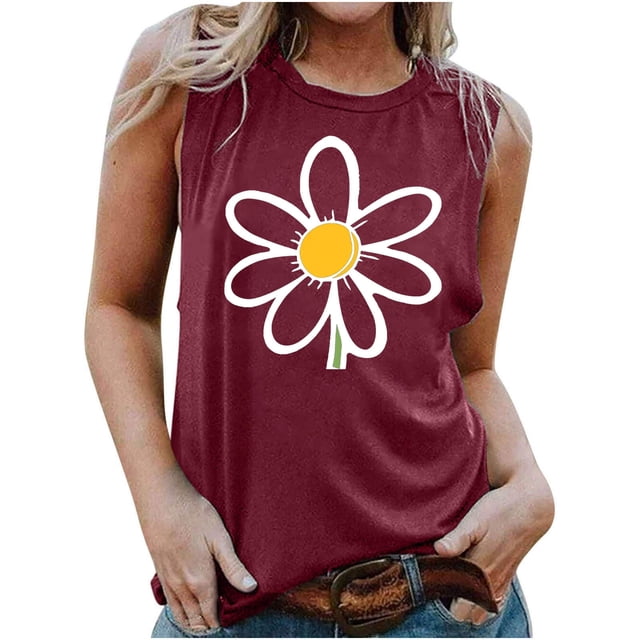 LSLJS Women's Womens Mode Décontractée Imprimée Sans Manches Blouse Round Neck Sexy Pull-Over Slim Tops, Tank Tops