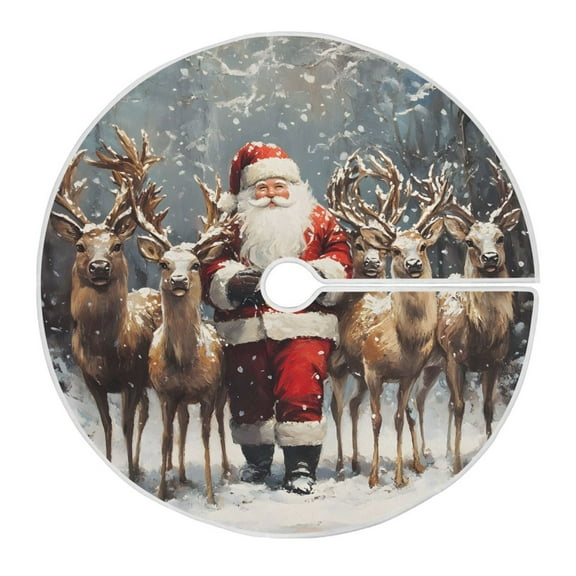 Ryvnso Christmas Tree Skirt Christmas Santa Claus and Deers Xmas Tree Skirts Ornament Home Decorations 35.4"
