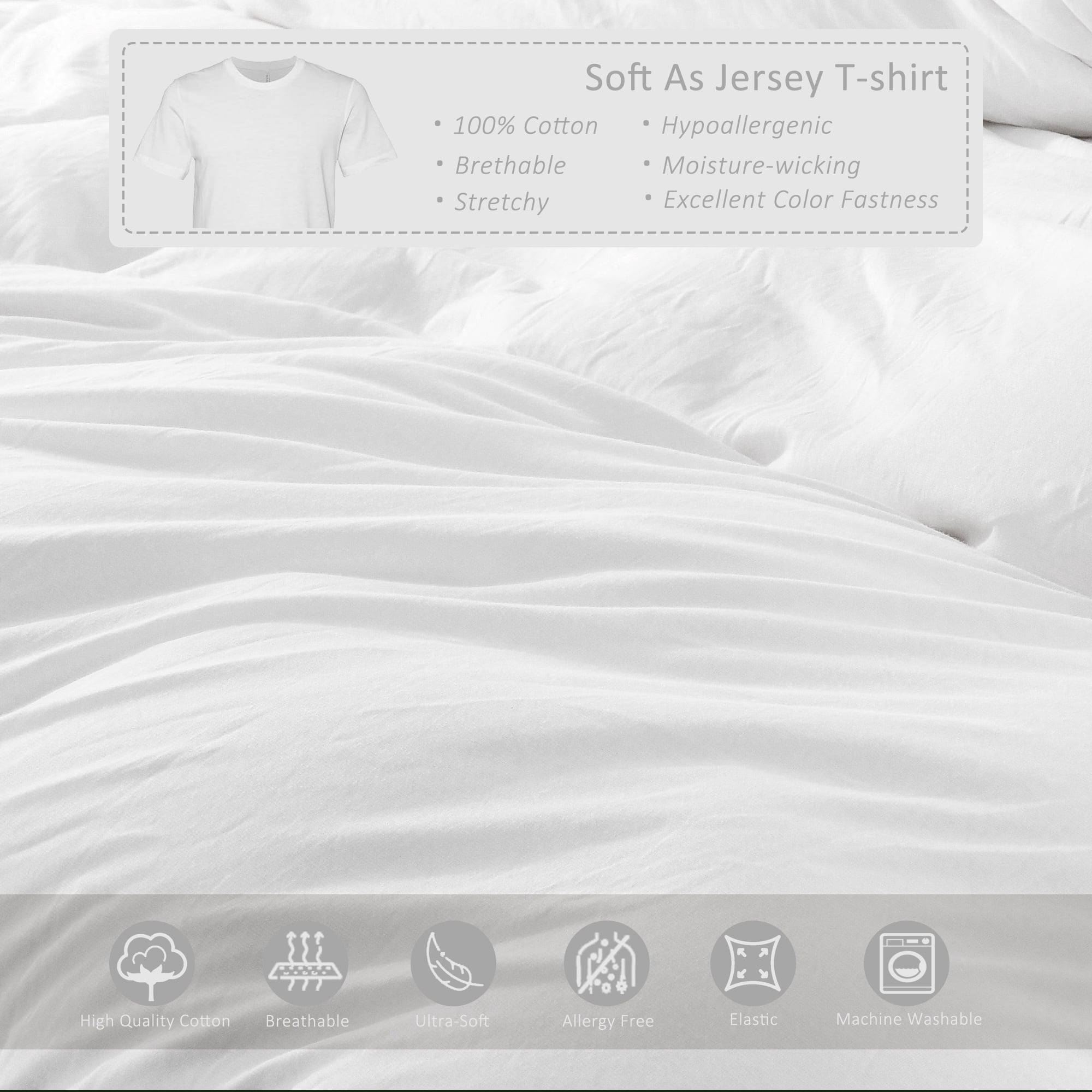 PURE ERA 3pc Duvet Cover Set-Jersey Cotton 100% T-Shirt Cotton-Ultra Soft Breathable -King Size,Bright White