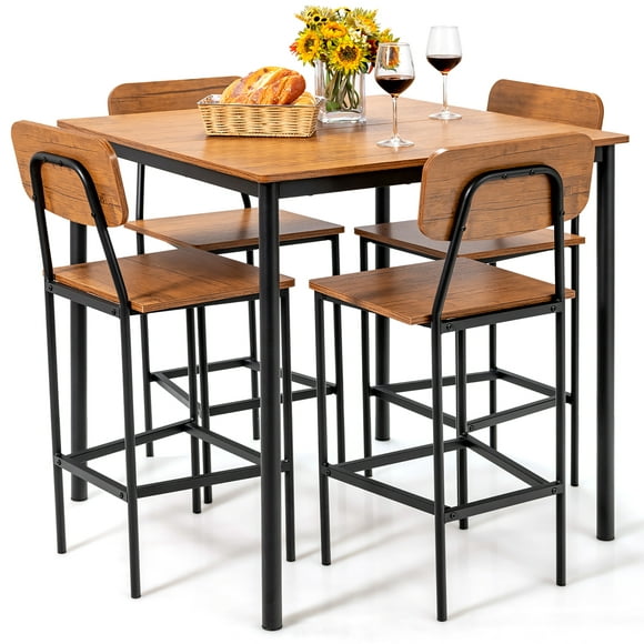 Costway 5-Piece Industrial Dining Table Set w/ Counter Height Table & 4 Bar Stools