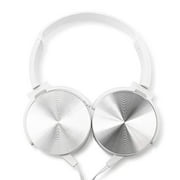 OCT17 Over Ear Headphone Earphone Headset with Mic Wired Noise Cancellation Modern Metallic Design - White