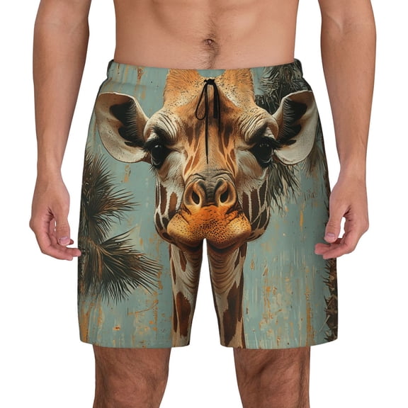 Mens Swim Trunks Quick Dry Bathing Suit with Liner Beach Shorts, Giraffe Vintage