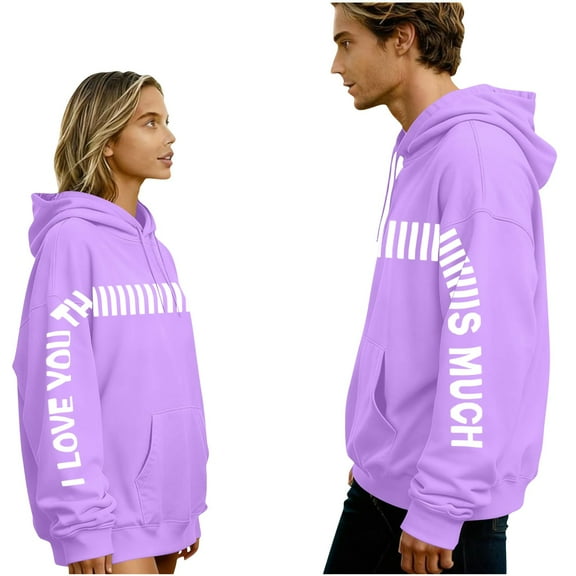 I Love You This Much Hoodie, Cute Matching Sweatshirts for Couples Oversized Pullover Hoodies Funny Valentine Outfit for Men and Women