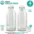 thumbnail image 7 of 32-Oz Glass Milk Bottles with 8 White Caps (4 pack) - Food Grade Milk Jars with Lids - Dishwasher Safe - Bottles for Milk, Buttermilk, Honey, Maple Syrup, Jam, Barbecue Sauce- Stock Your Home, 7 of 7