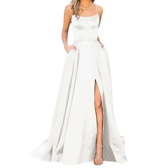Vestidos de invitada de boda Prolriy para mujeres, vestidos de fiesta para damas, largos, elegantes, sin espalda, vestidos largos de satén con abertura lateral y espagueti, vestido de fiesta de noche