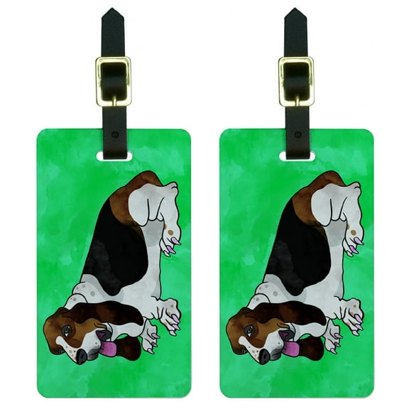 Graphics and More Basset Hound Watercolor Teal Luggage Tag Set